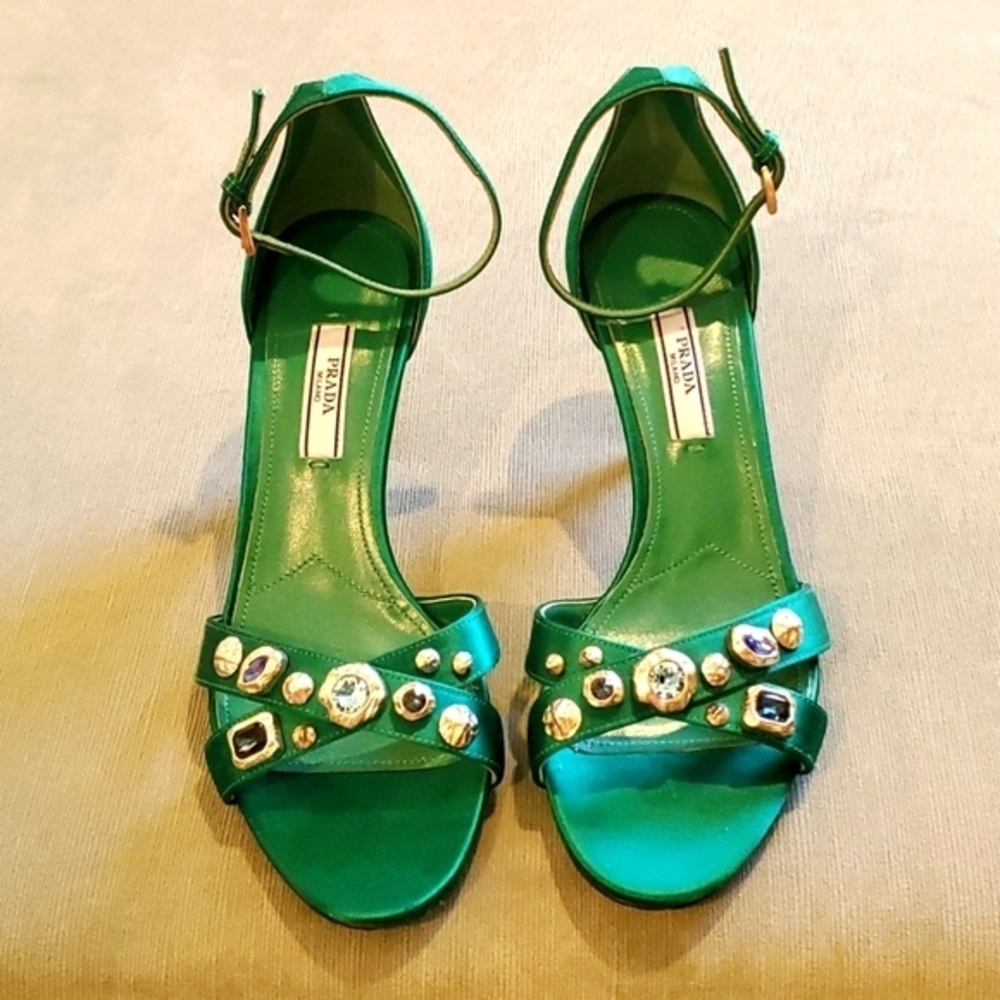 Prada Satin Jeweled Dress Sandal